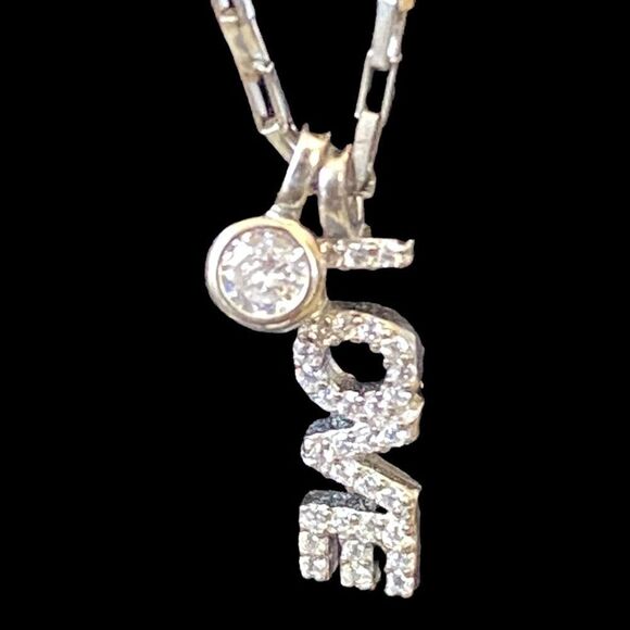 Sterling Silver 925 Love Crystal 9” Necklace - Picture 5 of 8